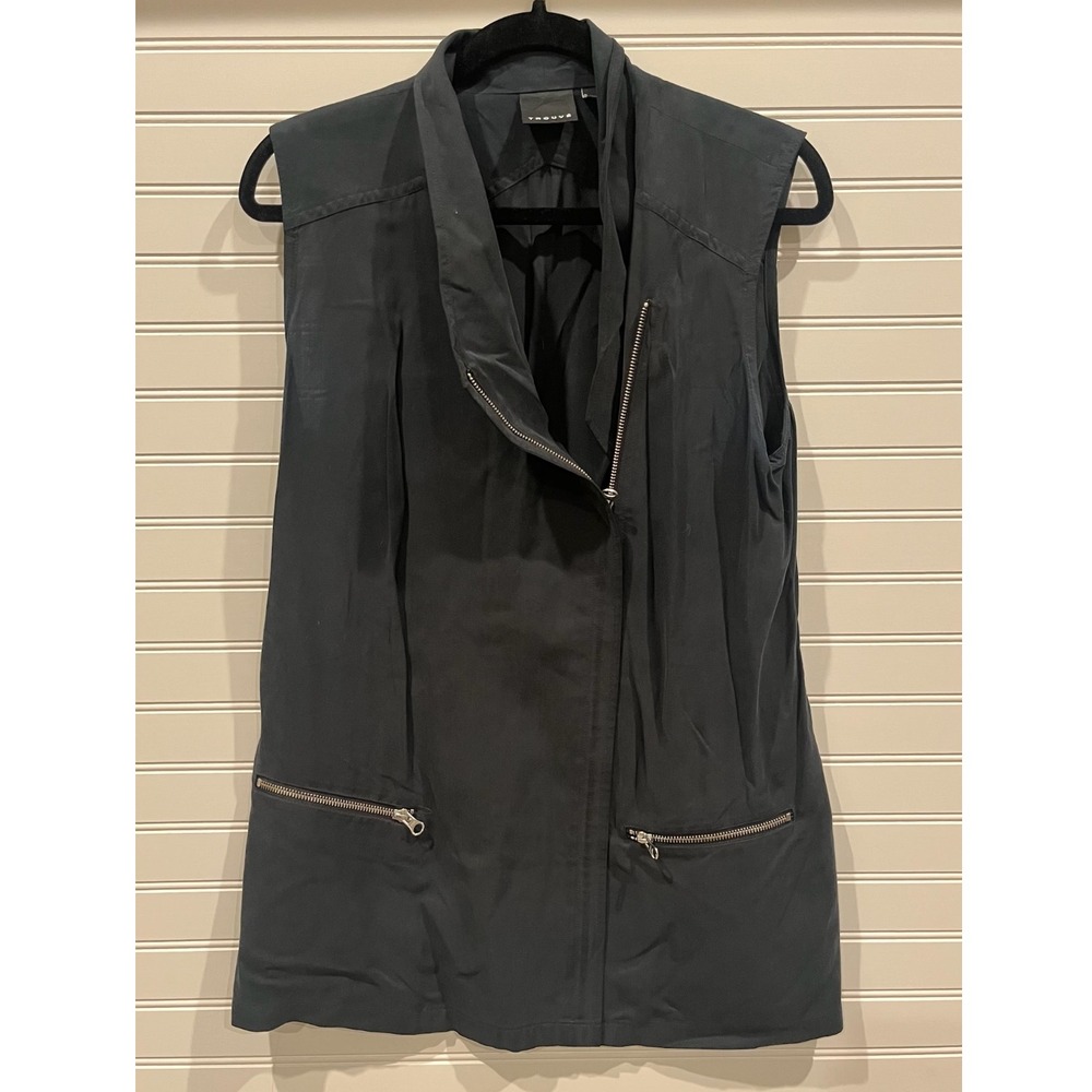 Trouve Drape Front Vest Sleeveless Moto Jacket Pockets Black Size M